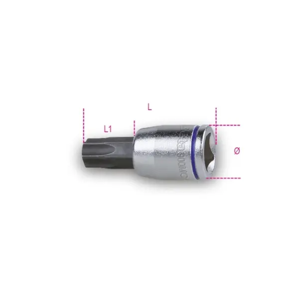 головки-насадки под профиль Torx®, цветные, внутренний квадрат 1/4", хромированные - полированные изнутри