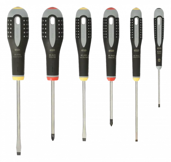 Набор отверток ERGO™, 6 штук. Под винты со шлицем и Phillips BE-9881