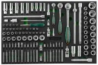 S04H45121SV Набор головок торцевых 1/4", 3/8", 1/2"DR с аксессуарами и вставками-битами в EVA ложементе 560x400 мм, 121 предмет