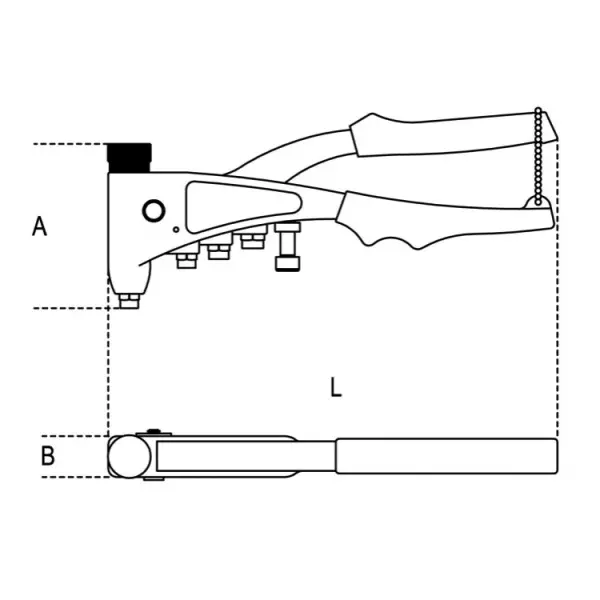 Заклепочник для резьбовых заклепок, 4 сменных наконечника ( 1x M3;M4;M5;M6)