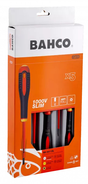 Набор тонких изолированных отвёрток ERGO™ под винты со шлицем Phillips и TORX® с сертификацией VDE и трёхкомпонентной рукояткой — 5 шт BE-9871SL