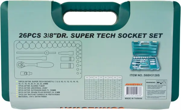 S68H3126S Набор головок торцевых 3/8"DR Super Tech, 26 предметов