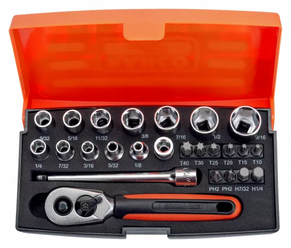 1/4" Набор торцевых головок. 25 шт, дюймовые размеры SL25AF