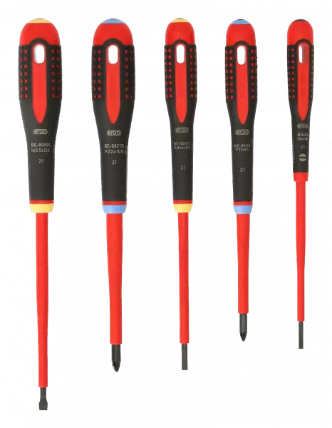 Набор изолированных отверток ERGO™, 5 штук. Под винты со шлицем и Pozidriv BE-9882S