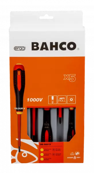Набор изолированных отверток ERGO™, 5 штук. Под винты со шлицем и Phillips BE-9881S
