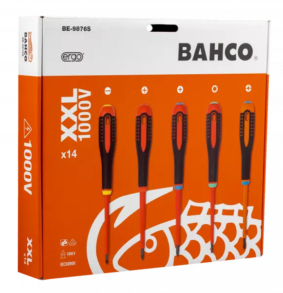 Набор изолированных отверток ERGO™, 14 штук. Под винты со шлицем, Phillips, Pozidriv, TORX® и комбинированные винты Pozidriv BE-9876S