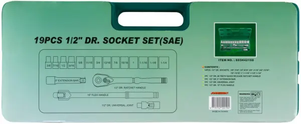 S05H4219S Набор головок торцевых дюймовых 1/2"DR, SAE 3/8"--1-1/4", 19 предметов